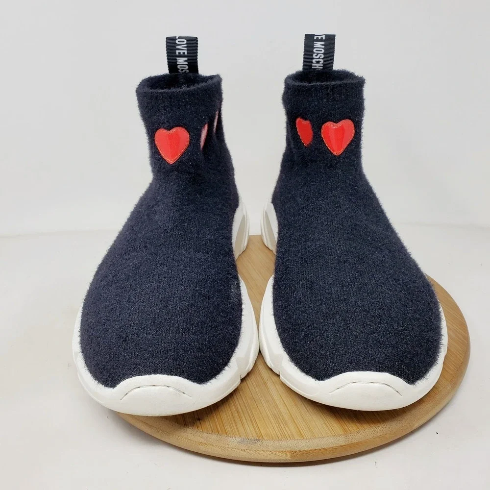 Love Moschino Sneaker Boots Womens 41 Black‎ Hearts Platform Chunky Shoes